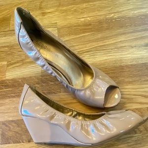 BCBG peek toe wedges